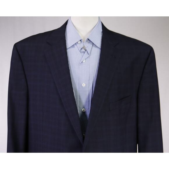 Ted Baker Mens Navy Blue Subtle Checkered 2-Btn Wool Blazer Jacket 50XL - Picture 3 of 9